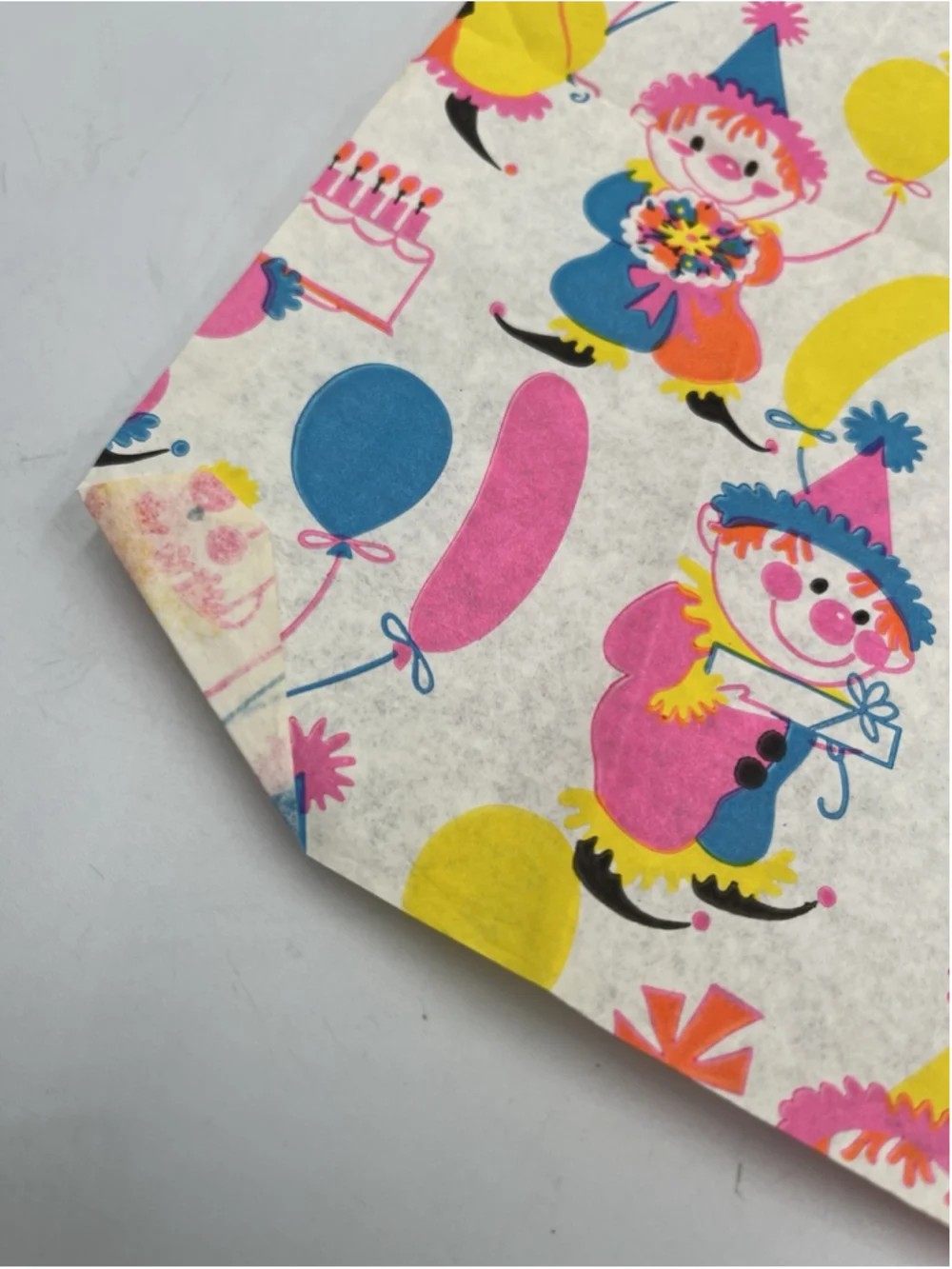 Vintage Tissue Paper 1960s Clowns Birthday 1 Sheet SEE ALL BRIGHT PRINT